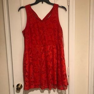 Red floral lace mini dress